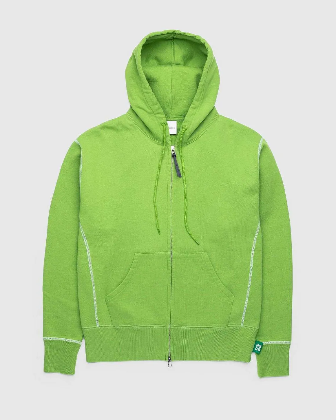 Kontrastsom Fleece-Haettetroje Med Lynlas, Gron