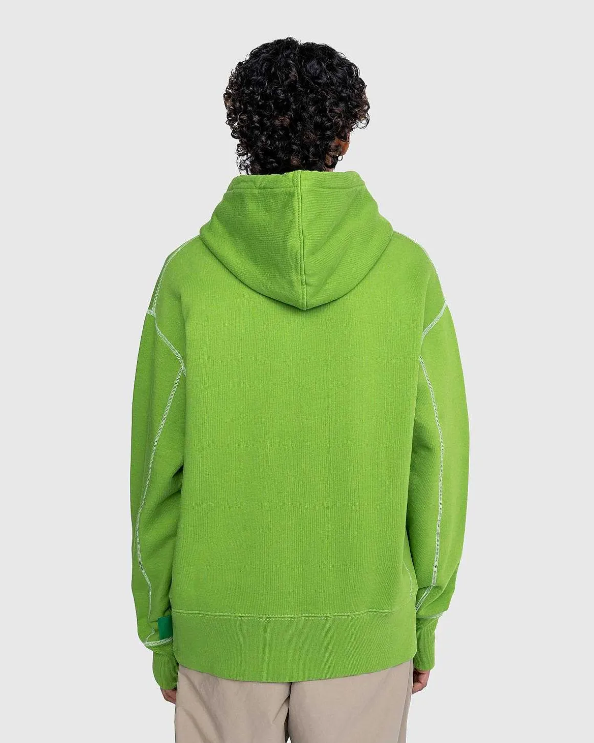 Kontrastsom Fleece-Haettetroje Med Lynlas, Gron
