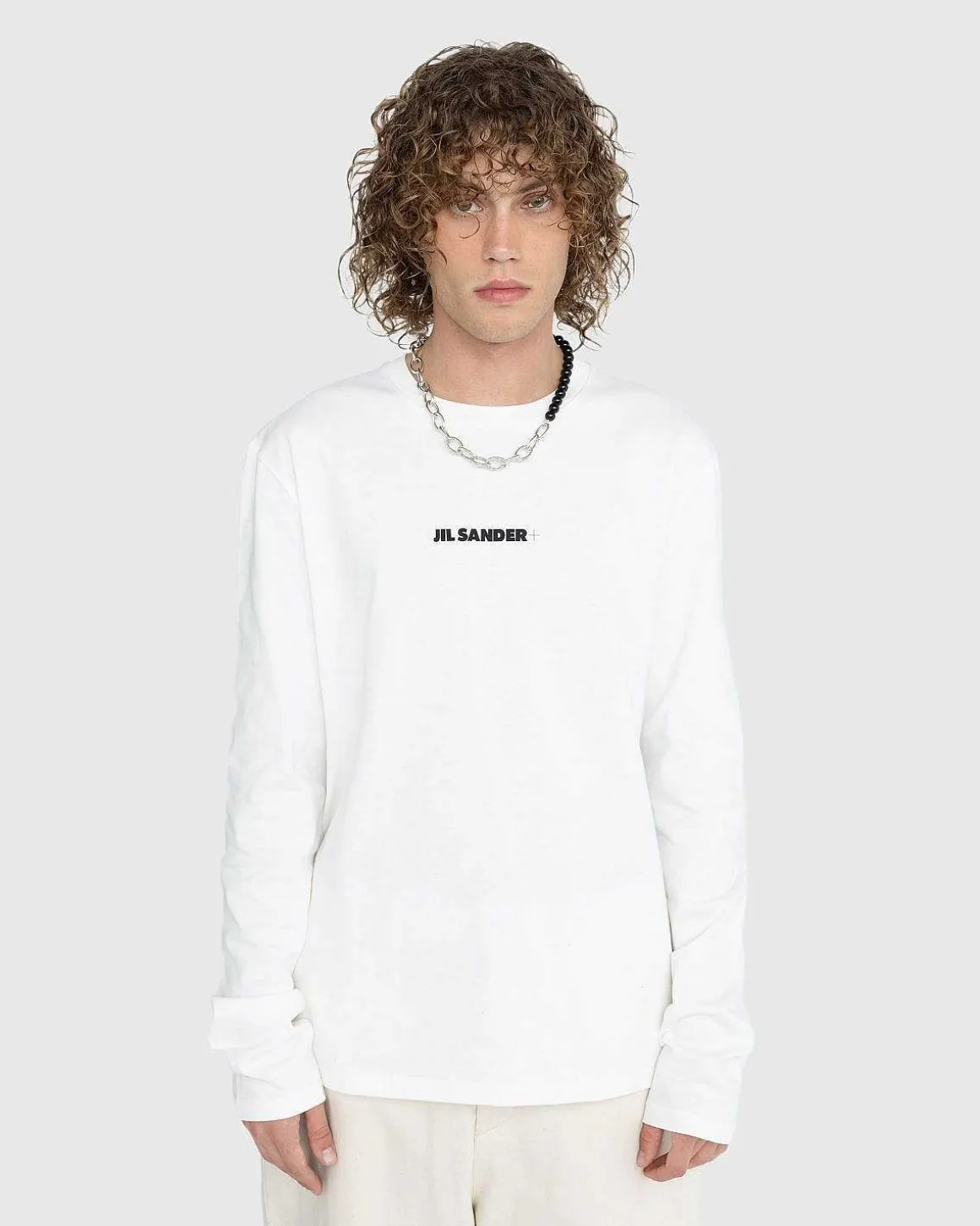 Langaermet Logo T-Shirt Porcelaen Hvid