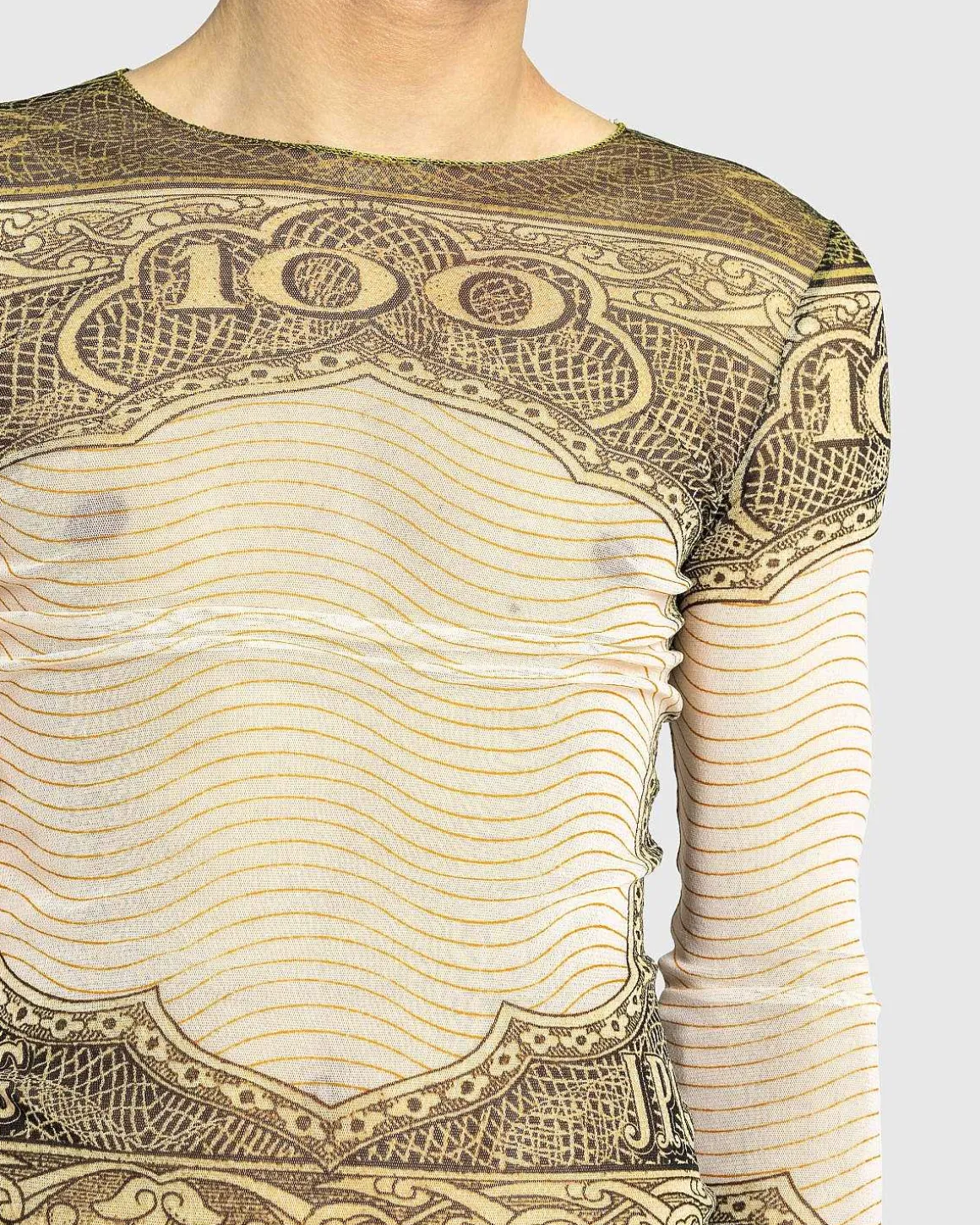 Langaermet Mesh Top Printet Cartouche Gron/Ecru/Sort/Orange
