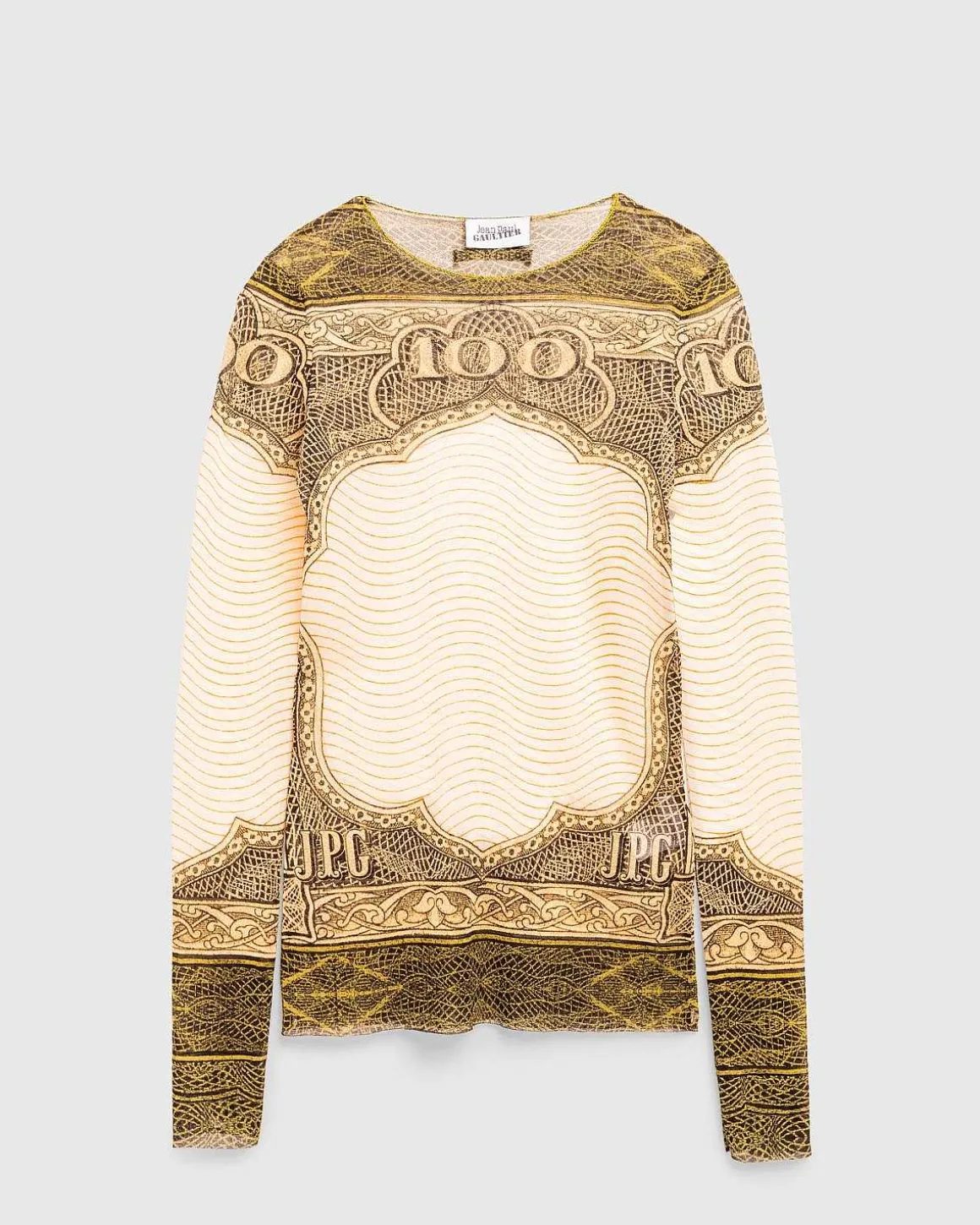 Langaermet Mesh Top Printet Cartouche Gron/Ecru/Sort/Orange