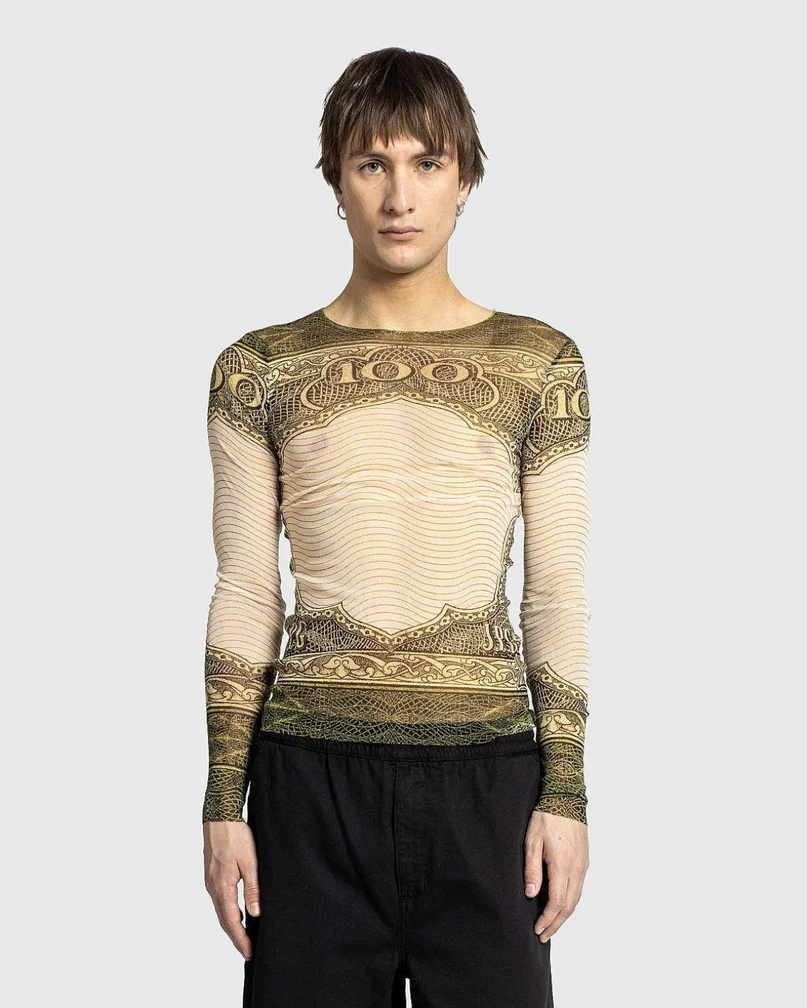 Langaermet Mesh Top Printet Cartouche Gron/Ecru/Sort/Orange