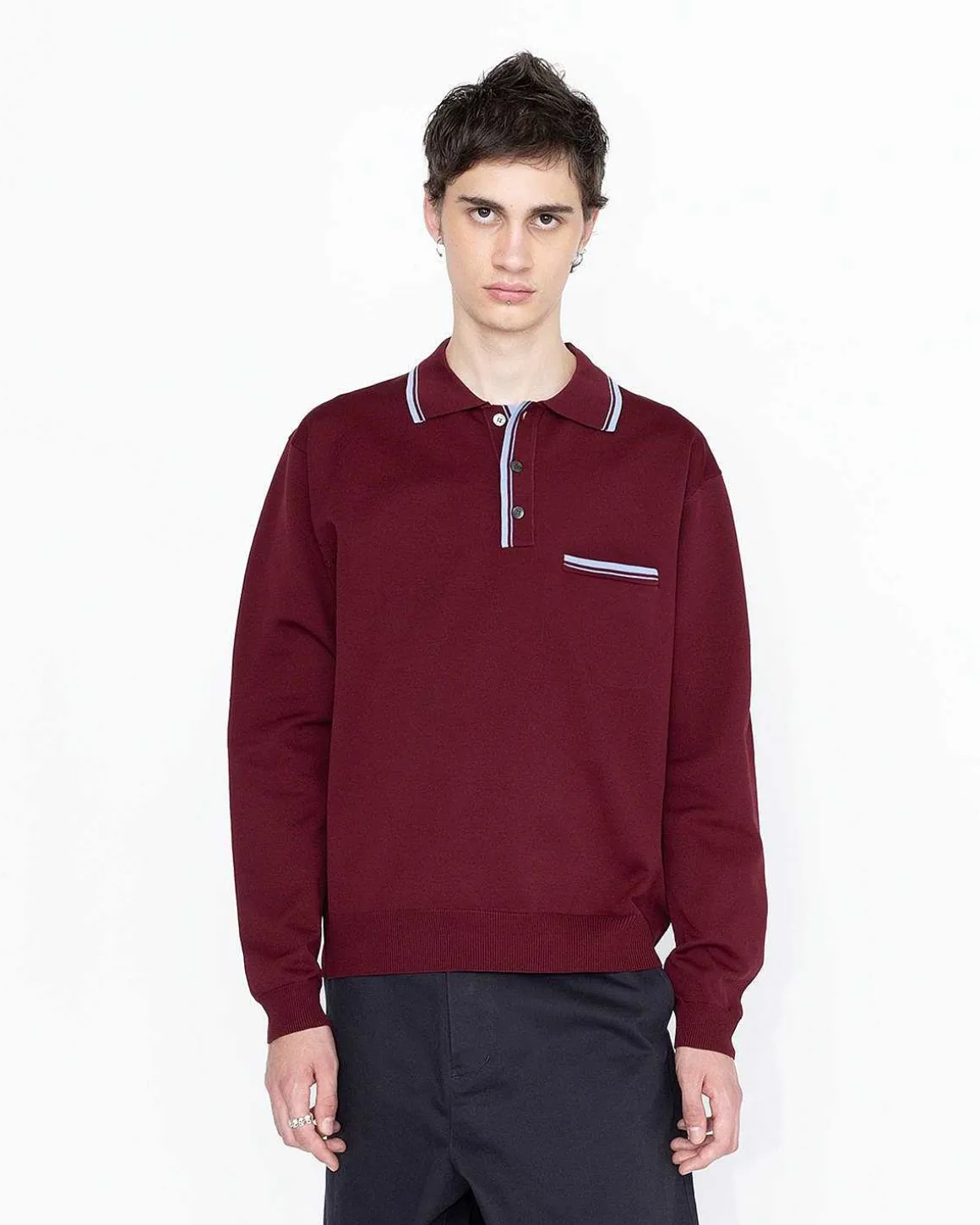 Langaermet Strik Polo Bordeaux