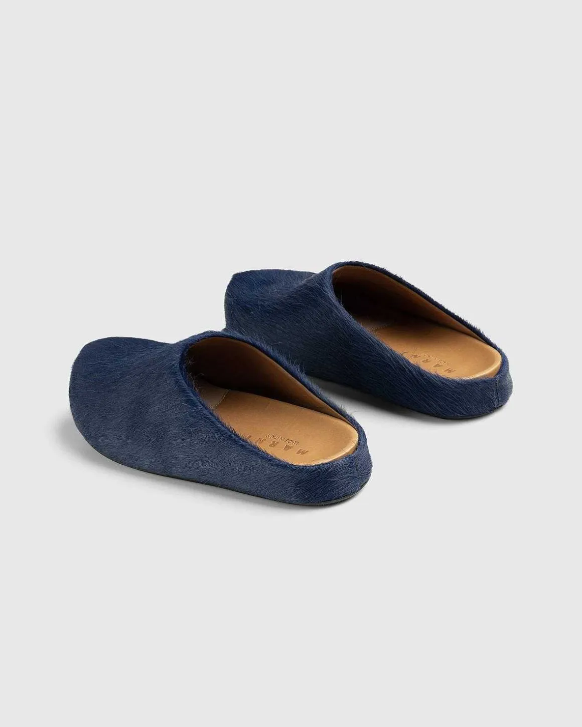 Langt Har Kalveskind Mule Sabot Blue