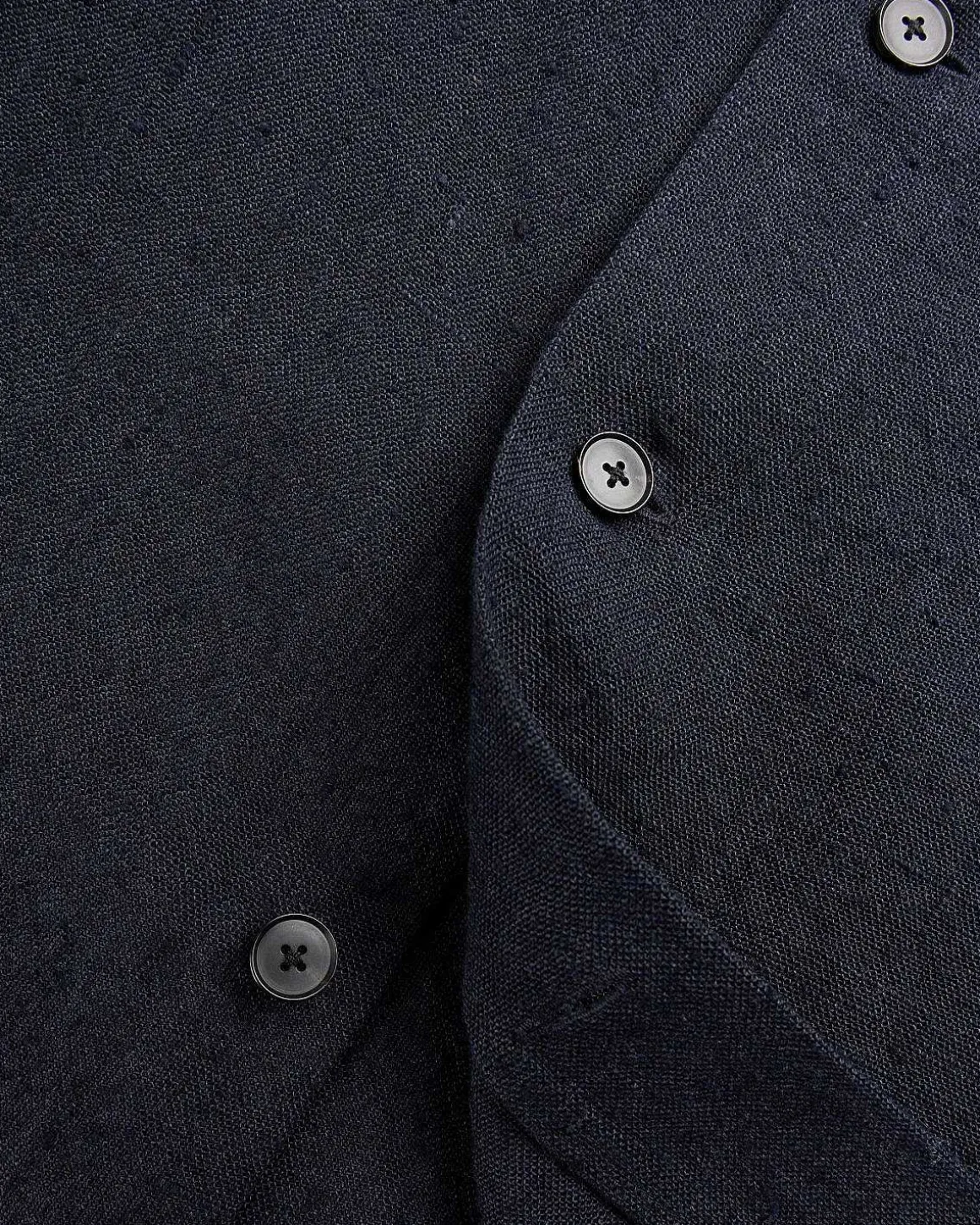 Linned Silke Tweed Halvaermet Skjorte Mork Navy