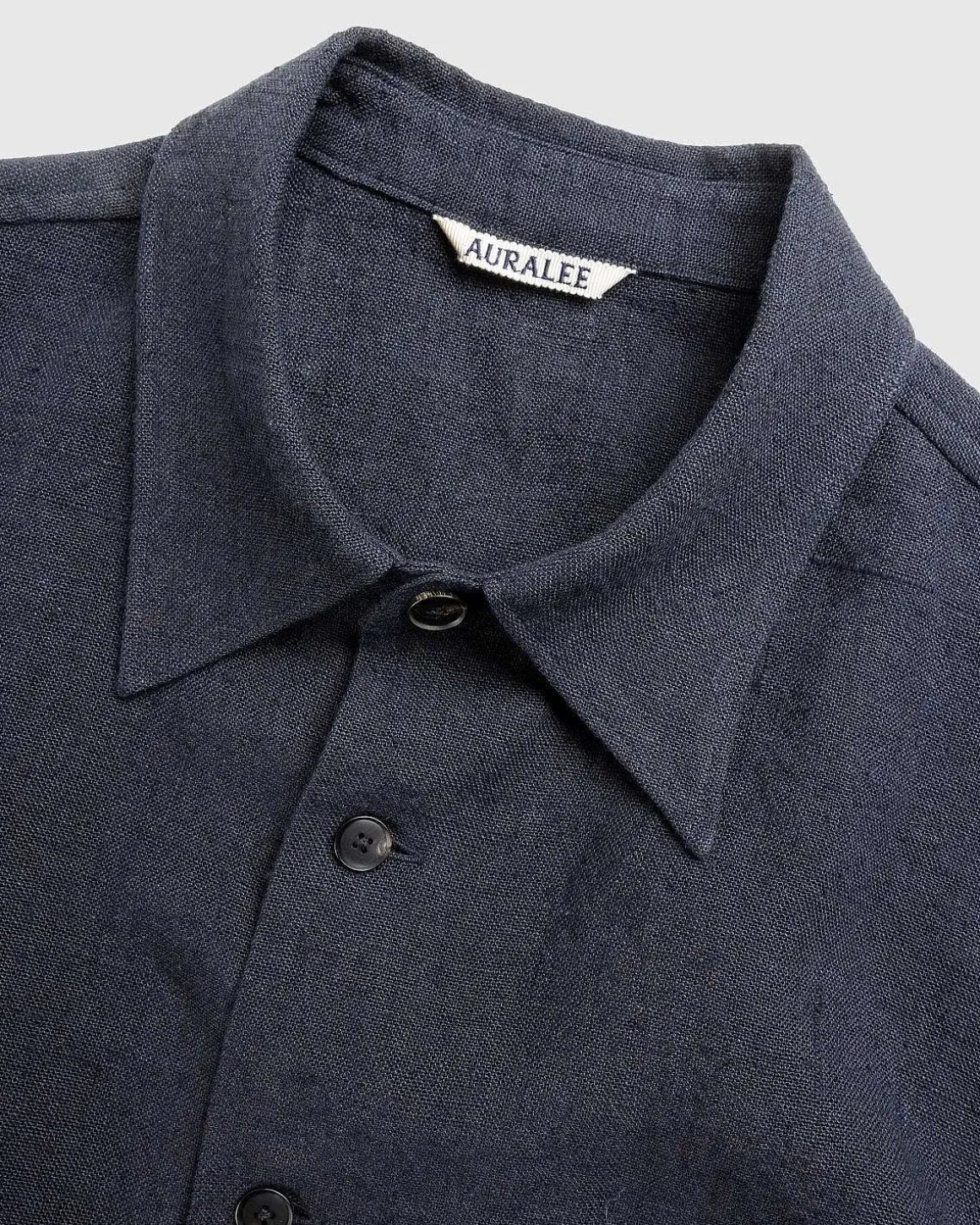 Linned Silke Tweed Halvaermet Skjorte Mork Navy