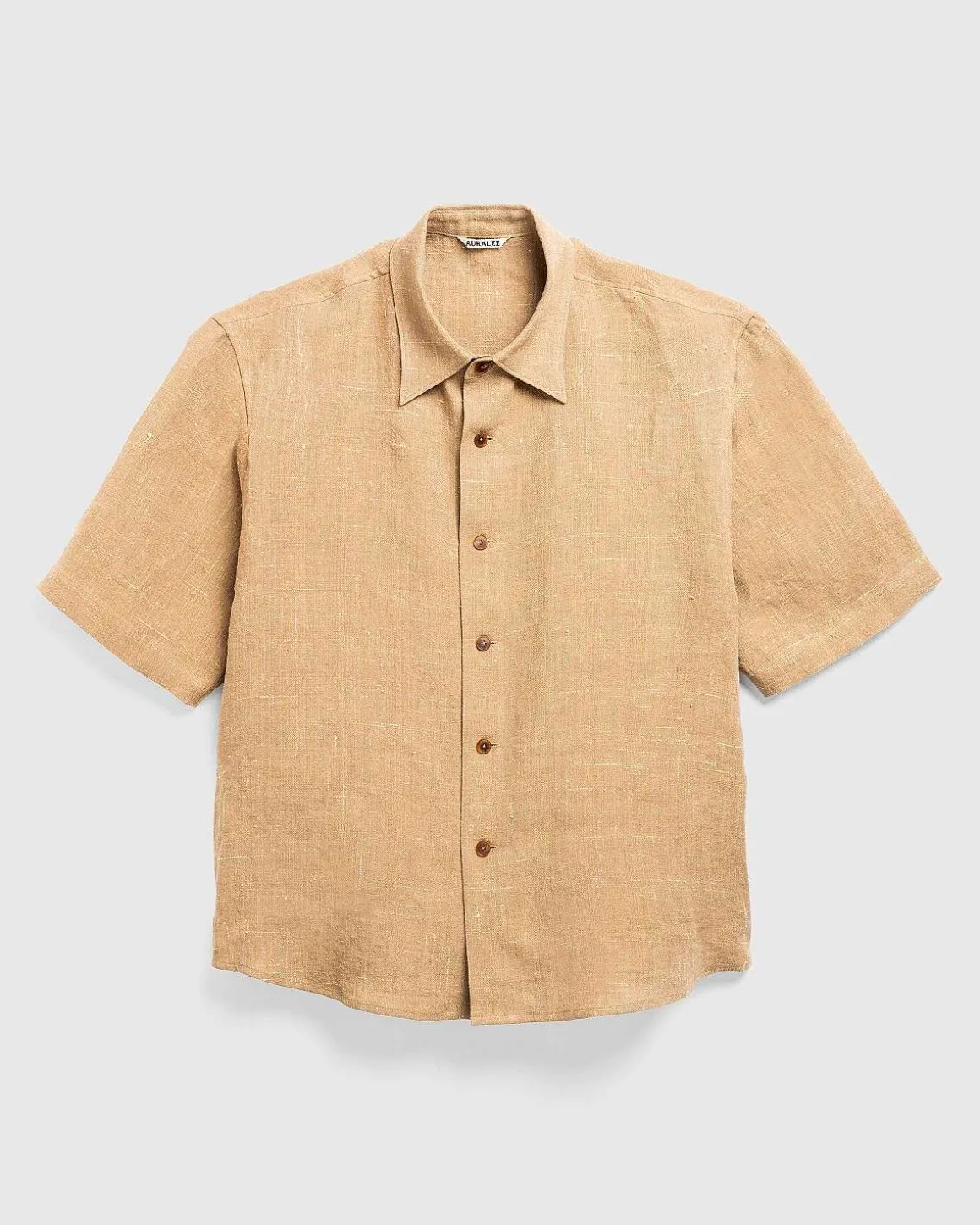 Linned Silke Tweed Halvaermet Skjorte Brun