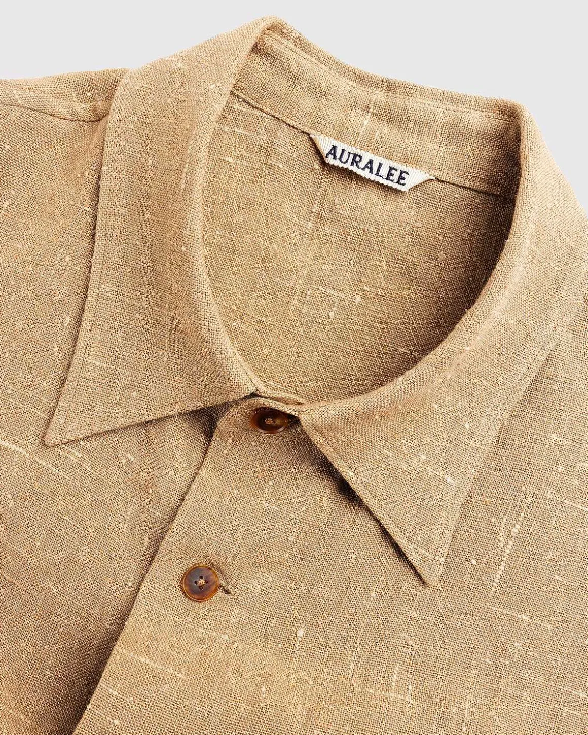 Linned Silke Tweed Halvaermet Skjorte Brun