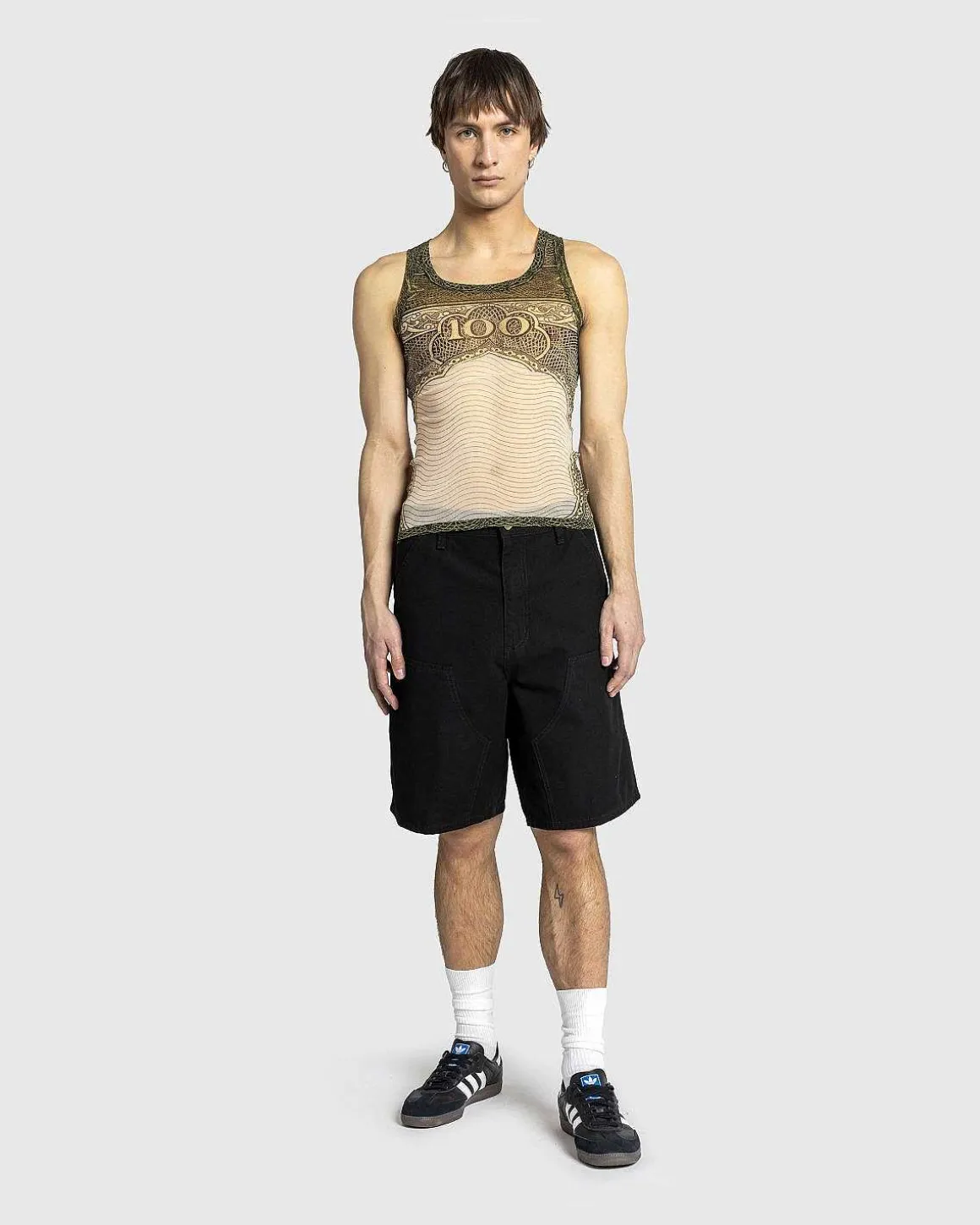Mesh Tank Top Printet Cartouche Gron/Ecru/Sort/Orange