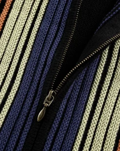 Multi Stripe Zip Polo Sort/Stribet