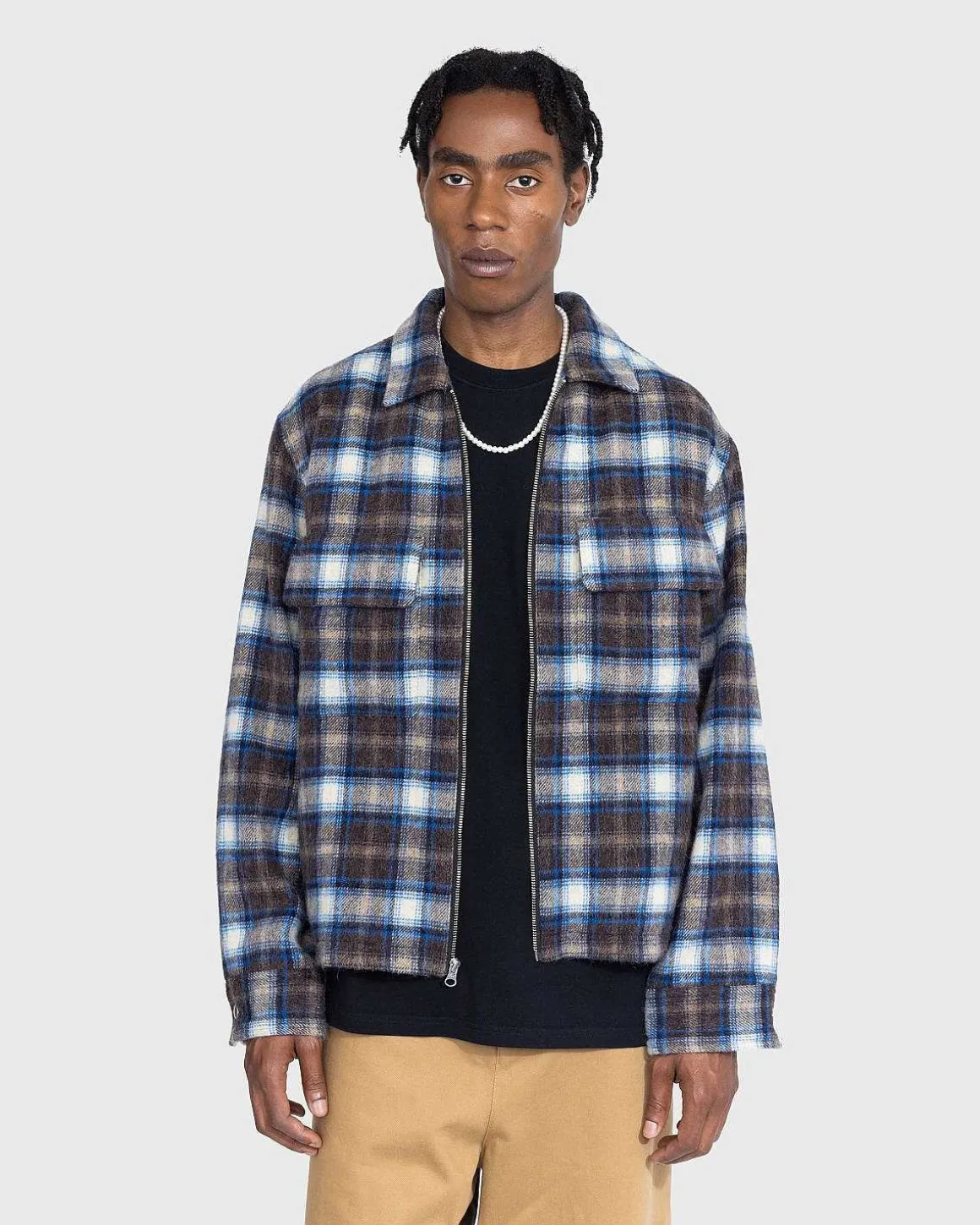 Neu York Shaggy Wool Plaid Zip Shirt Brun