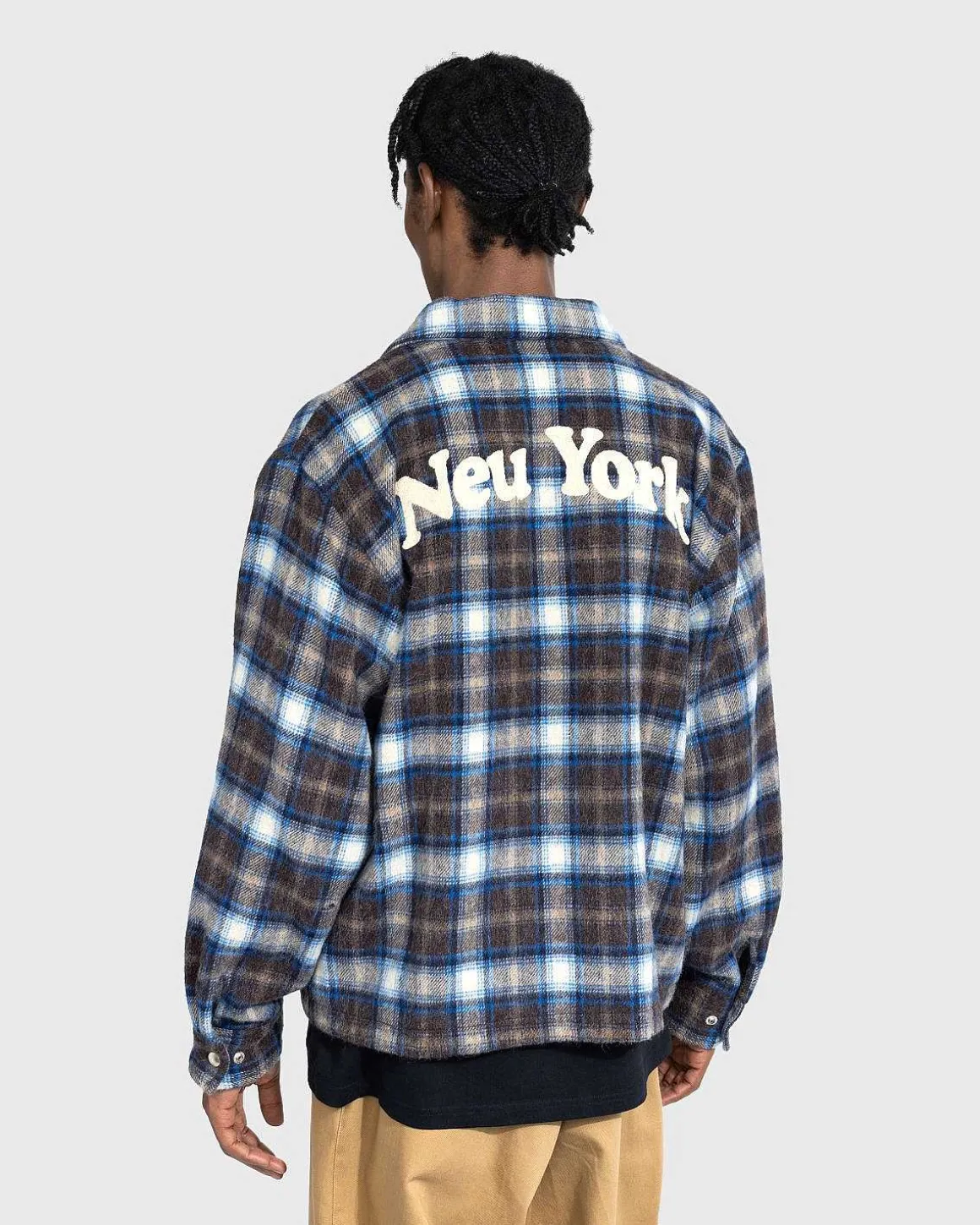 Neu York Shaggy Wool Plaid Zip Shirt Brun