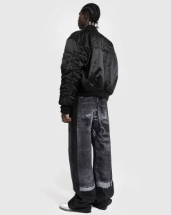Oversized Satin Bomberjakke Sort/Gra