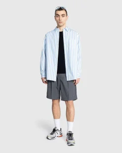 Pablo Overdreven Uforet Okologisk Bomuld Poplin Skjorte Lysebla Stripe