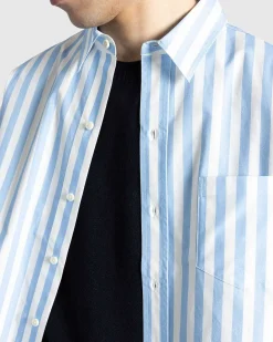 Pablo Overdreven Uforet Okologisk Bomuld Poplin Skjorte Lysebla Stripe