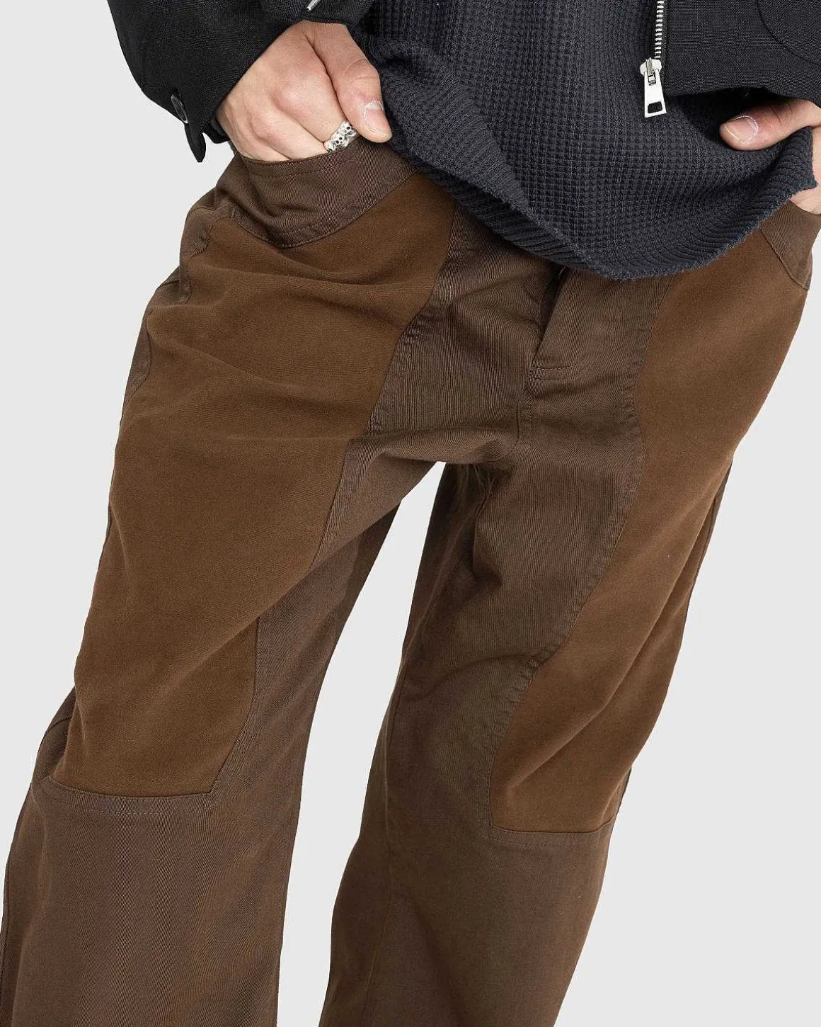 Panelede Jeans Med Lige Ben, Brun