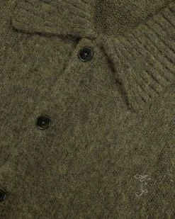 Polo Uld Cardigan Mork Oliven