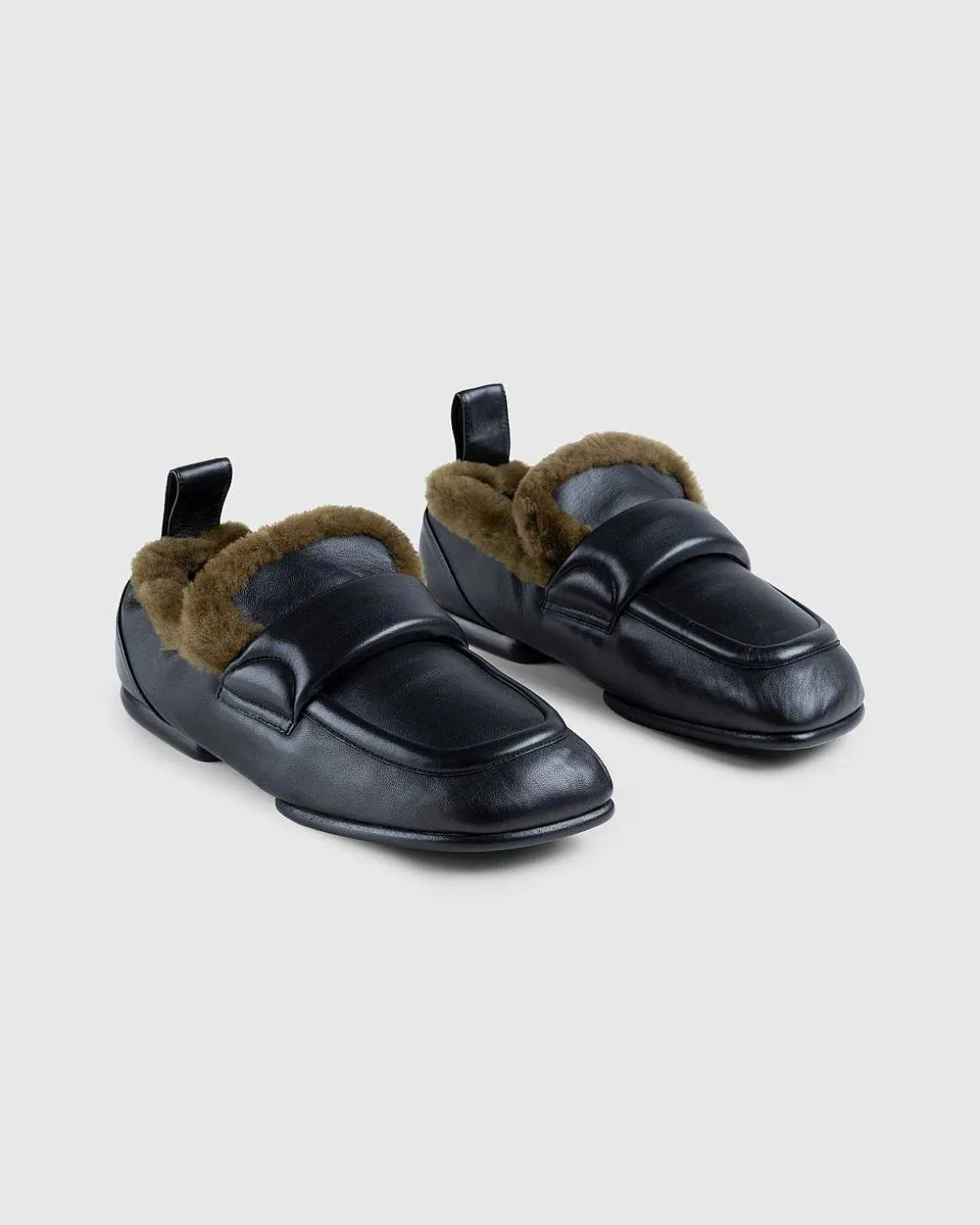 Polstret Imiteret Pels Loafers Sort