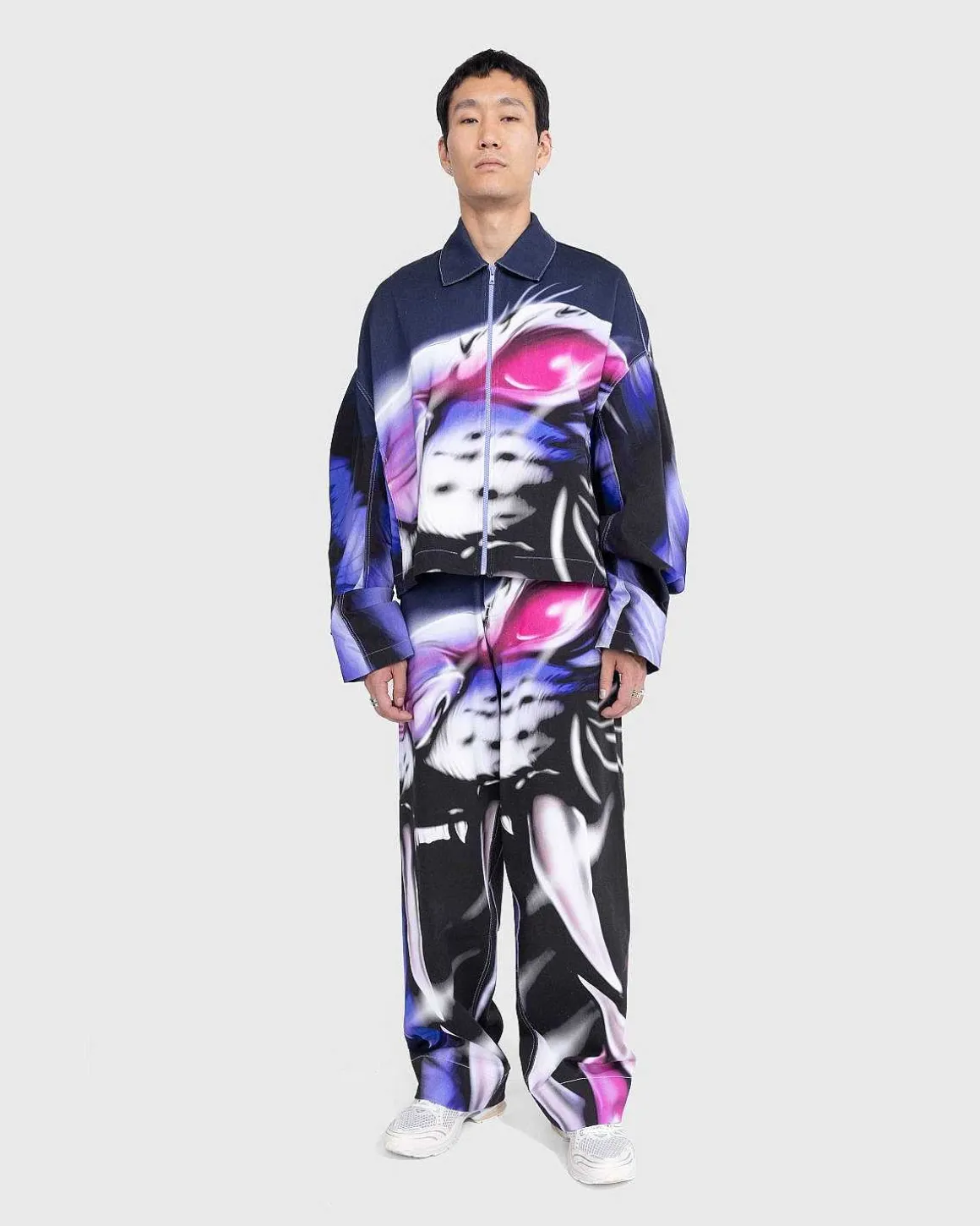 Printet Denimjakke Navy/Lilac