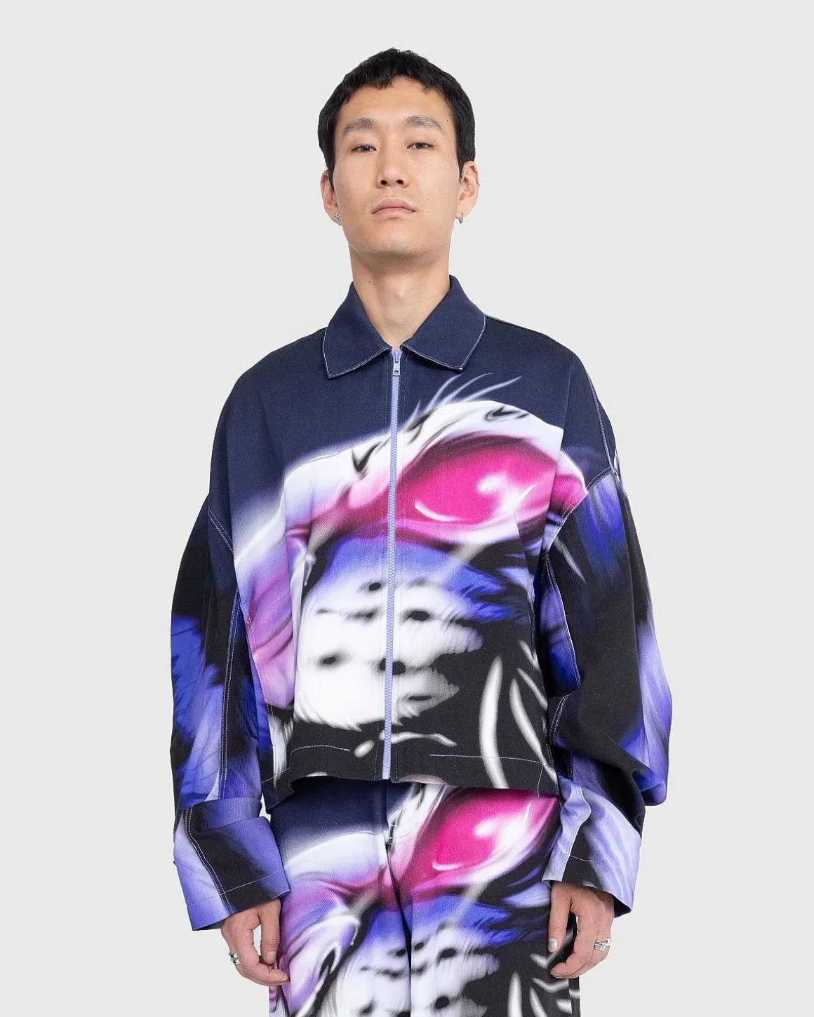 Printet Denimjakke Navy/Lilac