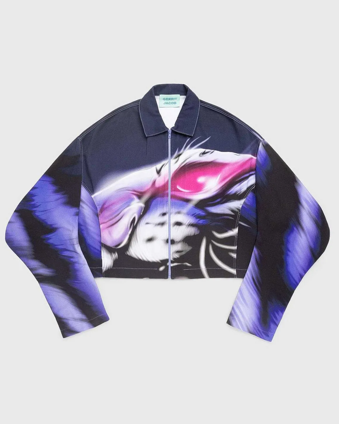 Printet Denimjakke Navy/Lilac