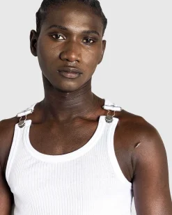 Ribbet Tank Top Med Overall Spaender Hvid