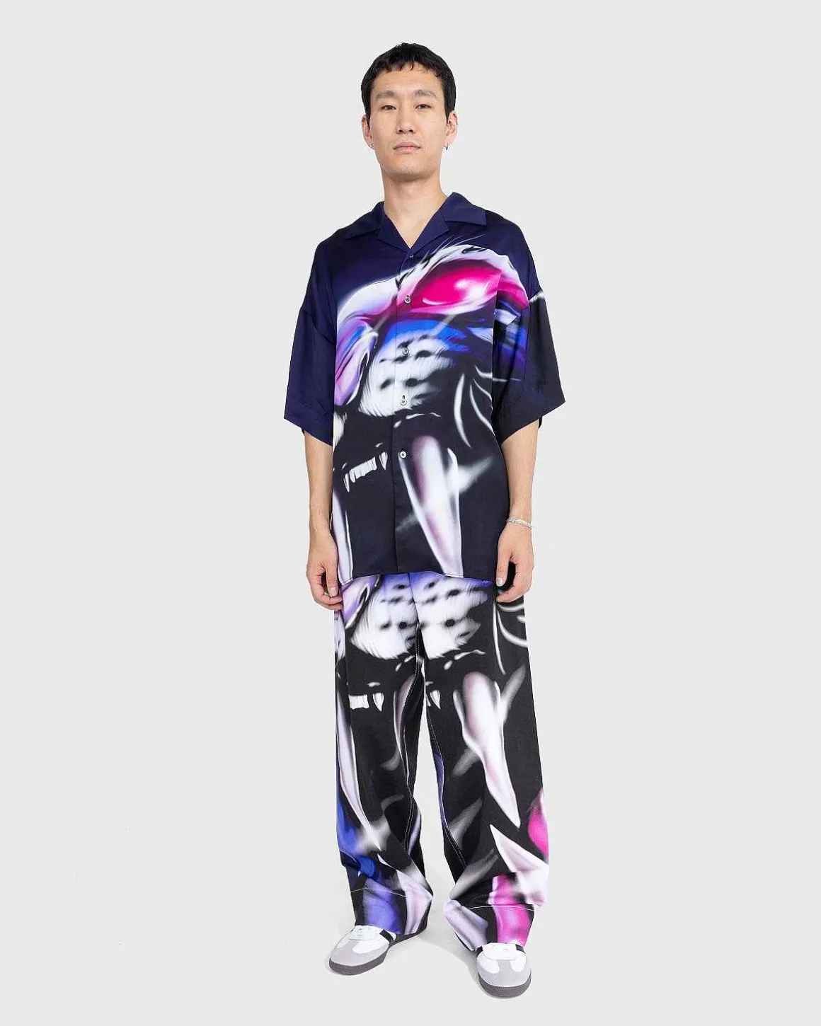 Satintrykt Skjorte Navy/Lilac