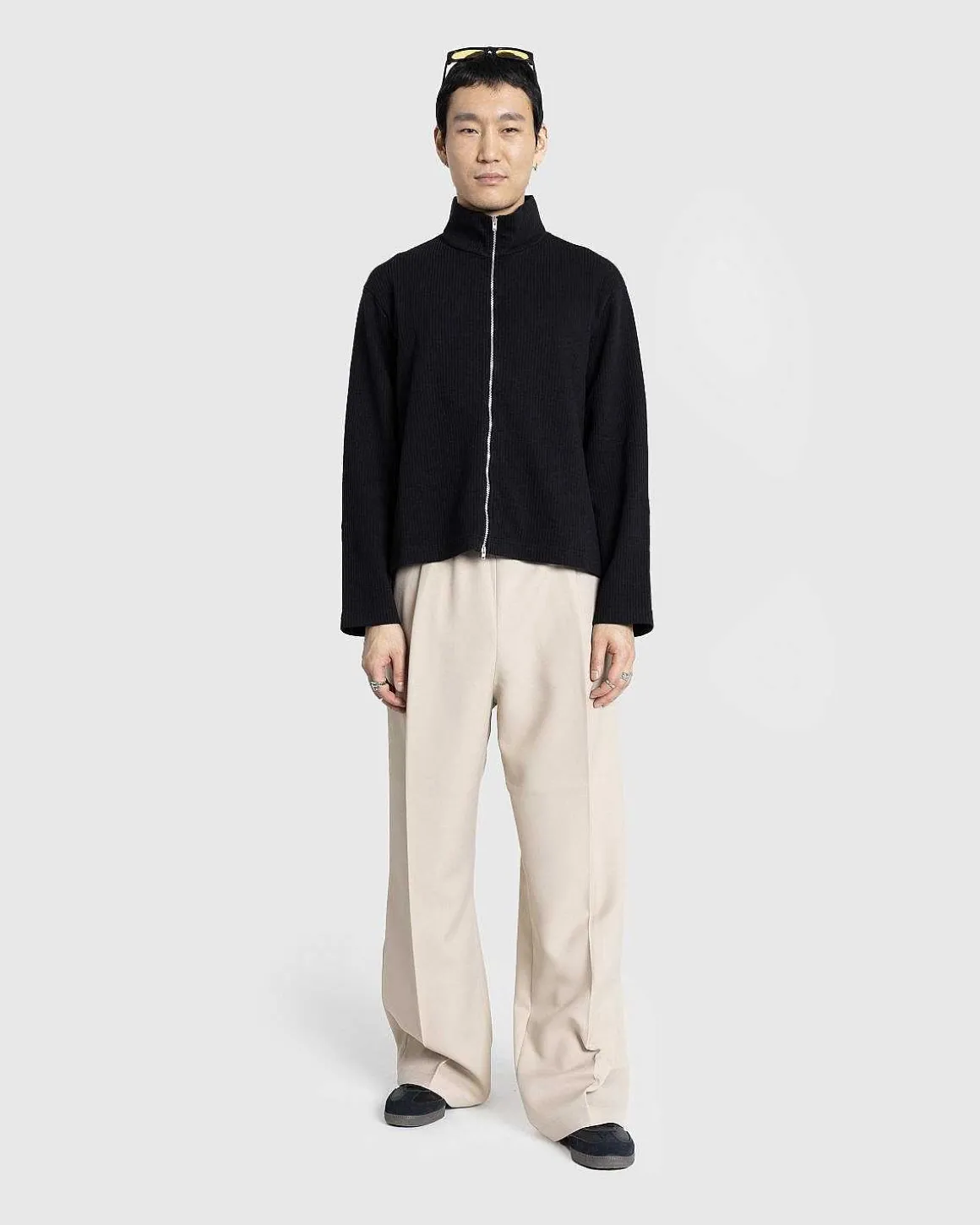 Shrunken Fullzip Polo Black Rib