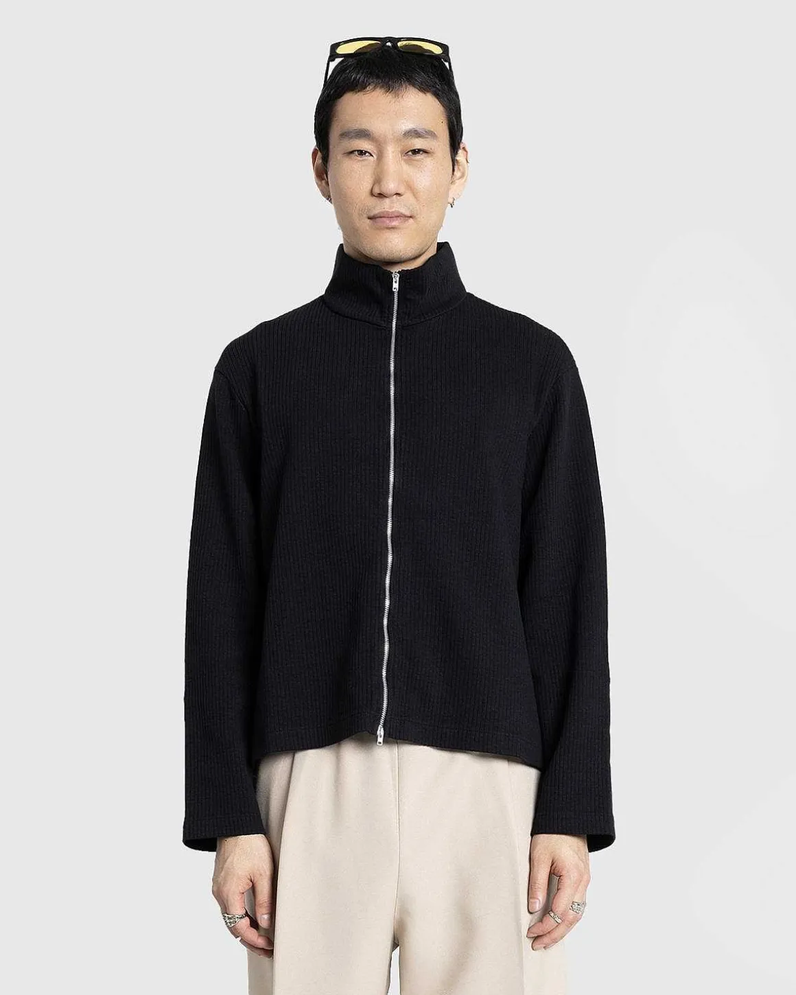 Shrunken Fullzip Polo Black Rib
