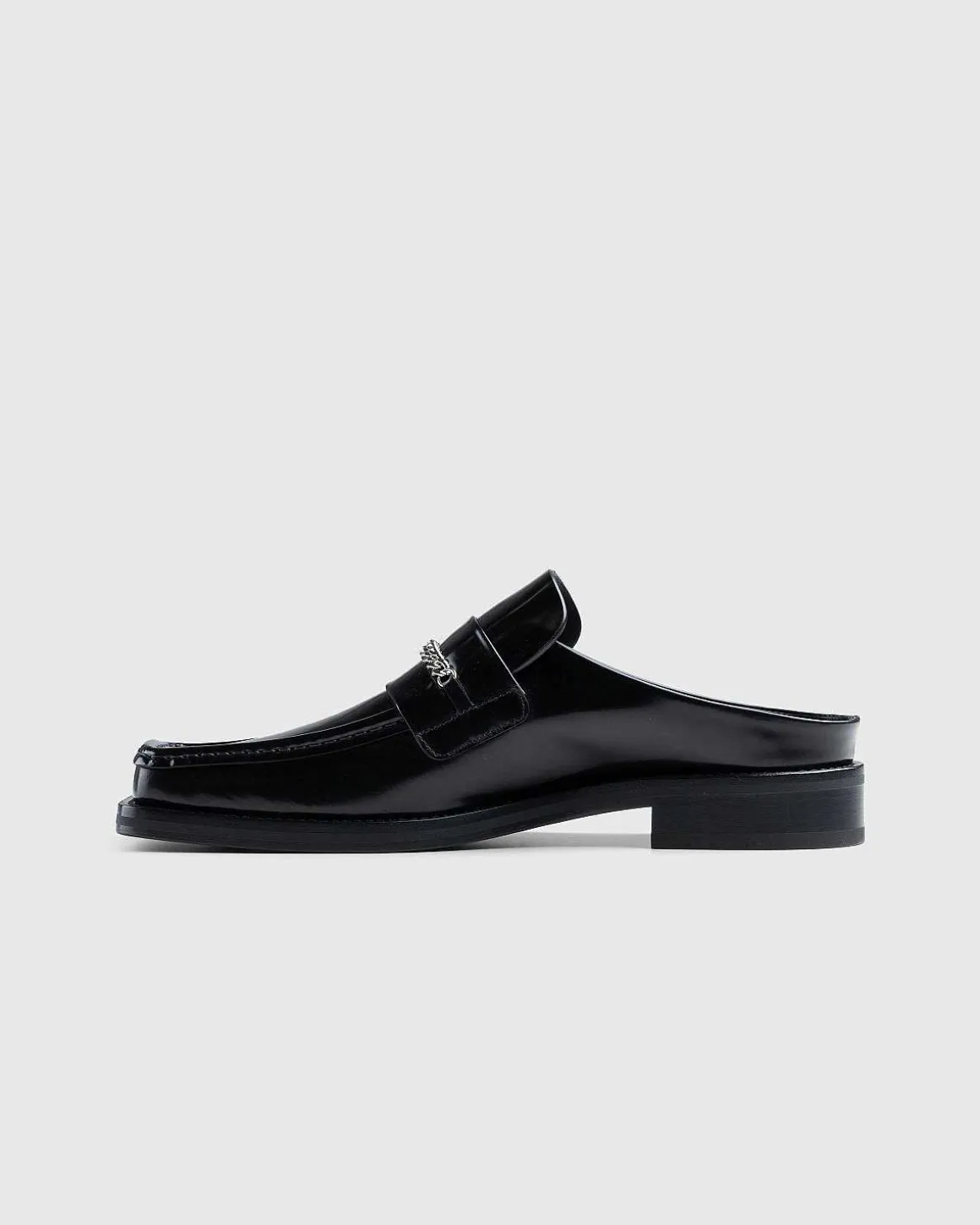 Square Toe Mule High Shine Black