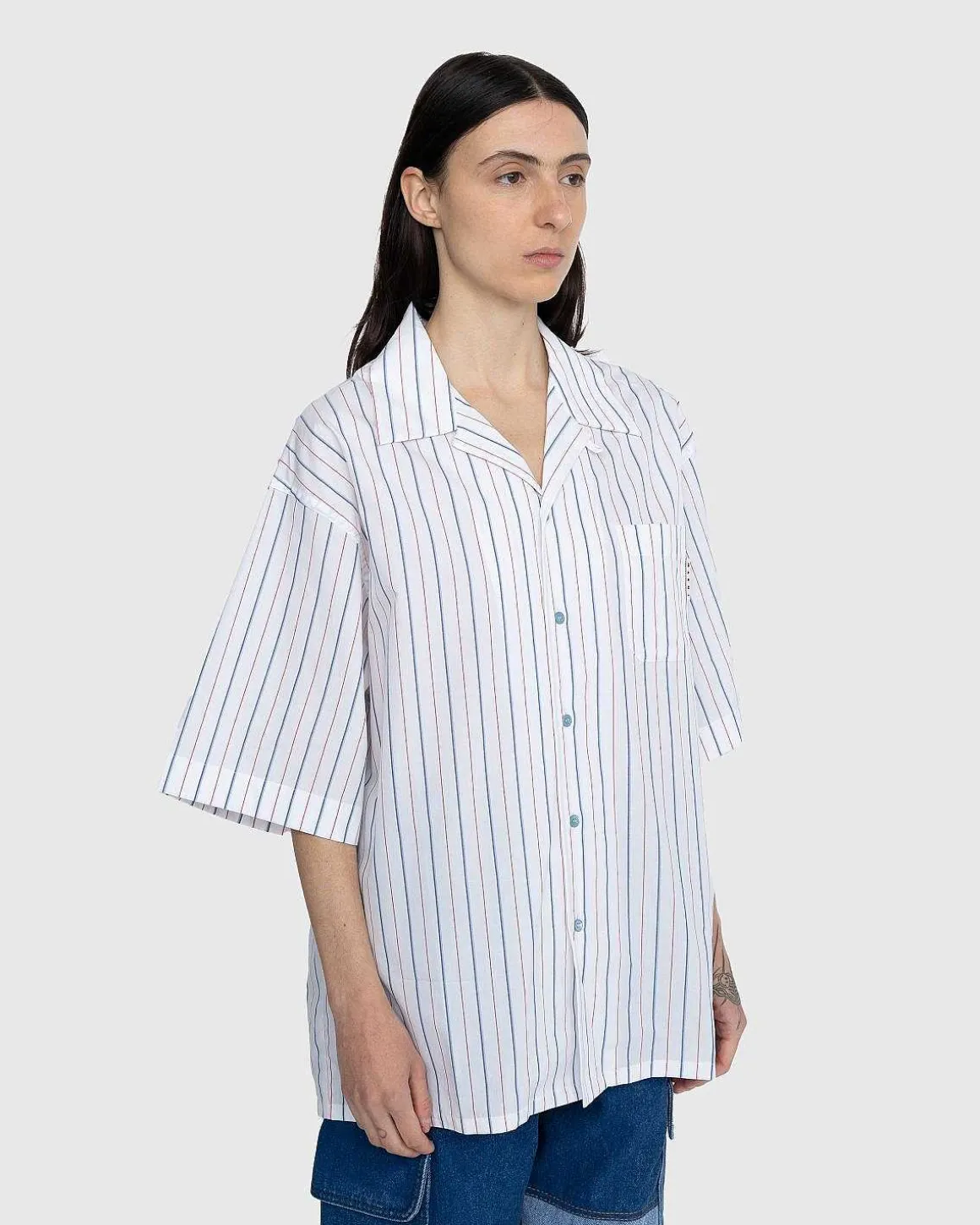 Stribet Button-Up Skjorte Hvid