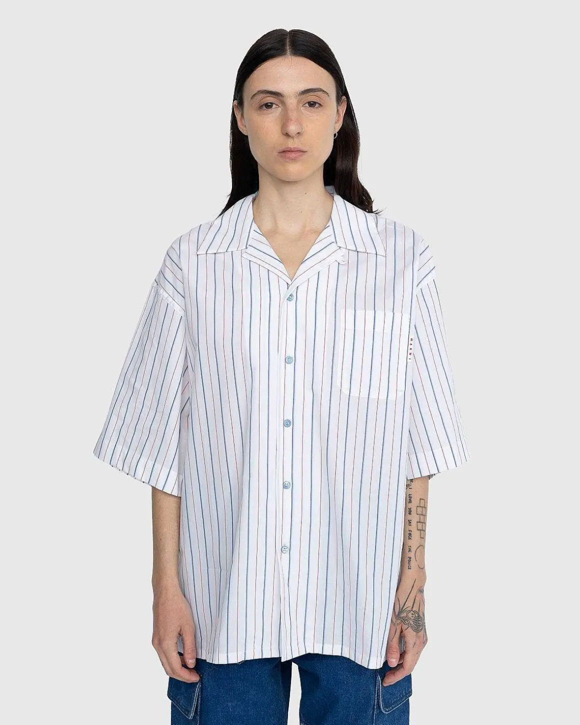 Stribet Button-Up Skjorte Hvid