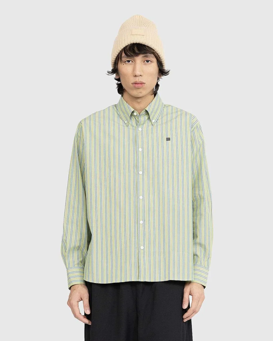Stripe Button-Up Skjorte Lys Gron/Morkegron