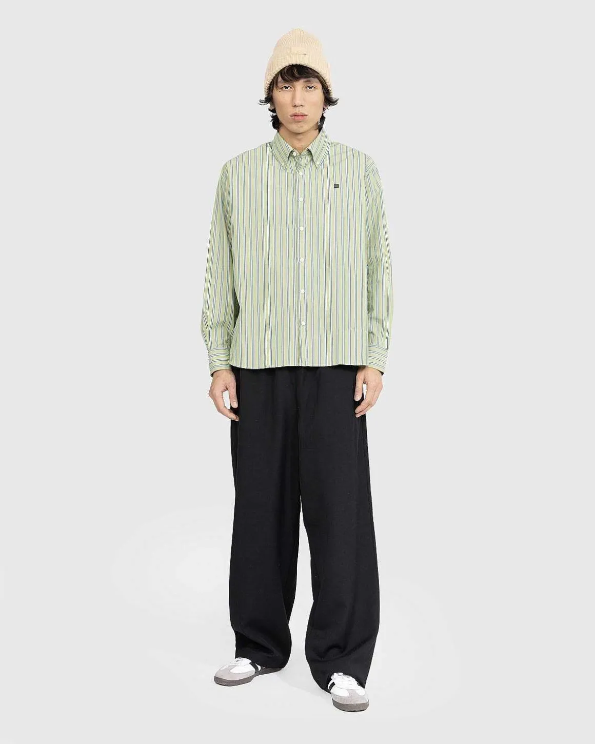 Stripe Button-Up Skjorte Lys Gron/Morkegron