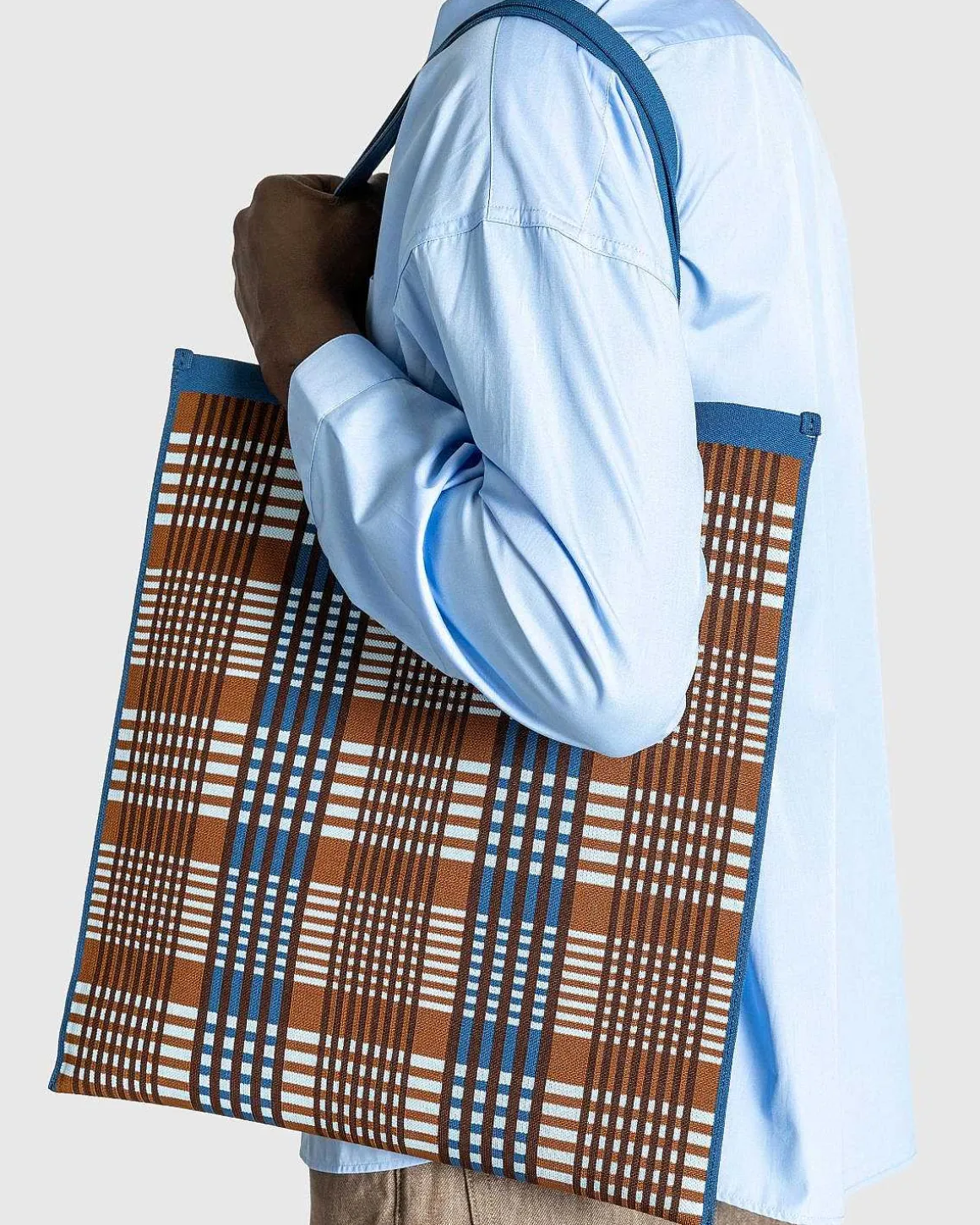 Tjek Jacquard Tote Bag Lysebla/Rust