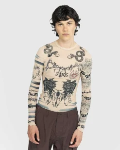 Trompe L'Oeil Tattoo Langaermet Top Nude/Gra/Sort