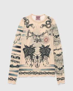 Trompe L'Oeil Tattoo Langaermet Top Nude/Gra/Sort
