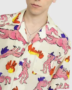 Trykt Silke Button-Up Skjorte Multi