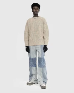 Uld Og Fluffy Strik Pullover Med Rund Hals Beige