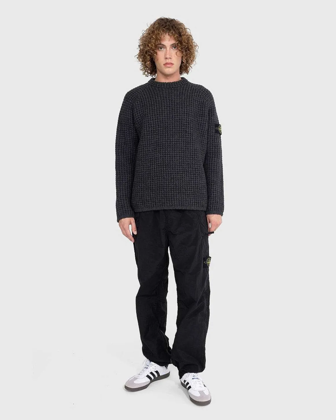 Vaffelstrikket Sweater Melange Charcoal