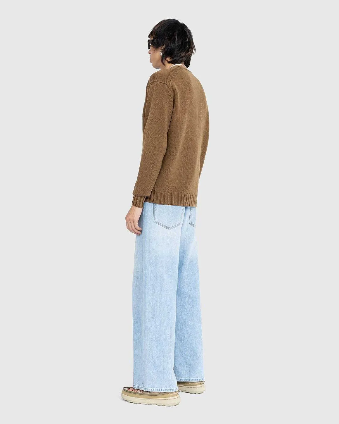 Vasket Fransk Merino Strik Crewneck Brun