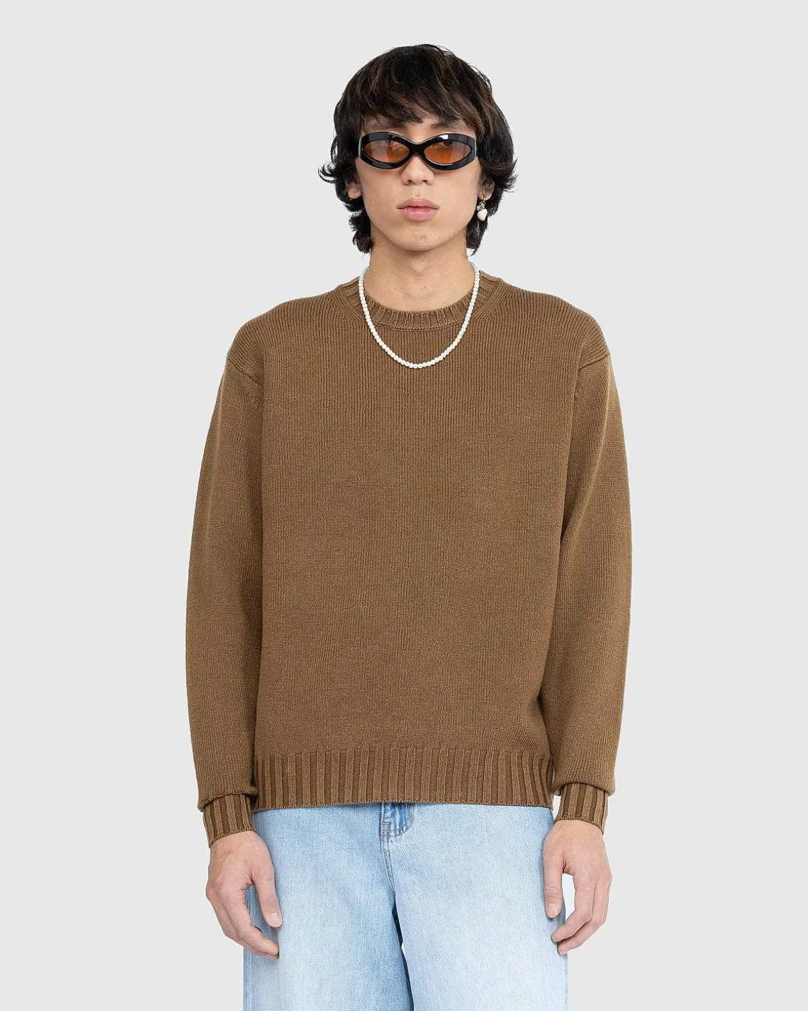 Vasket Fransk Merino Strik Crewneck Brun