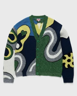 Wavy Stripe Wool Cardigan Midnight Blue