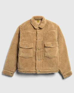 Wool Blended Boa Fleece Arbejdsjakke Beige