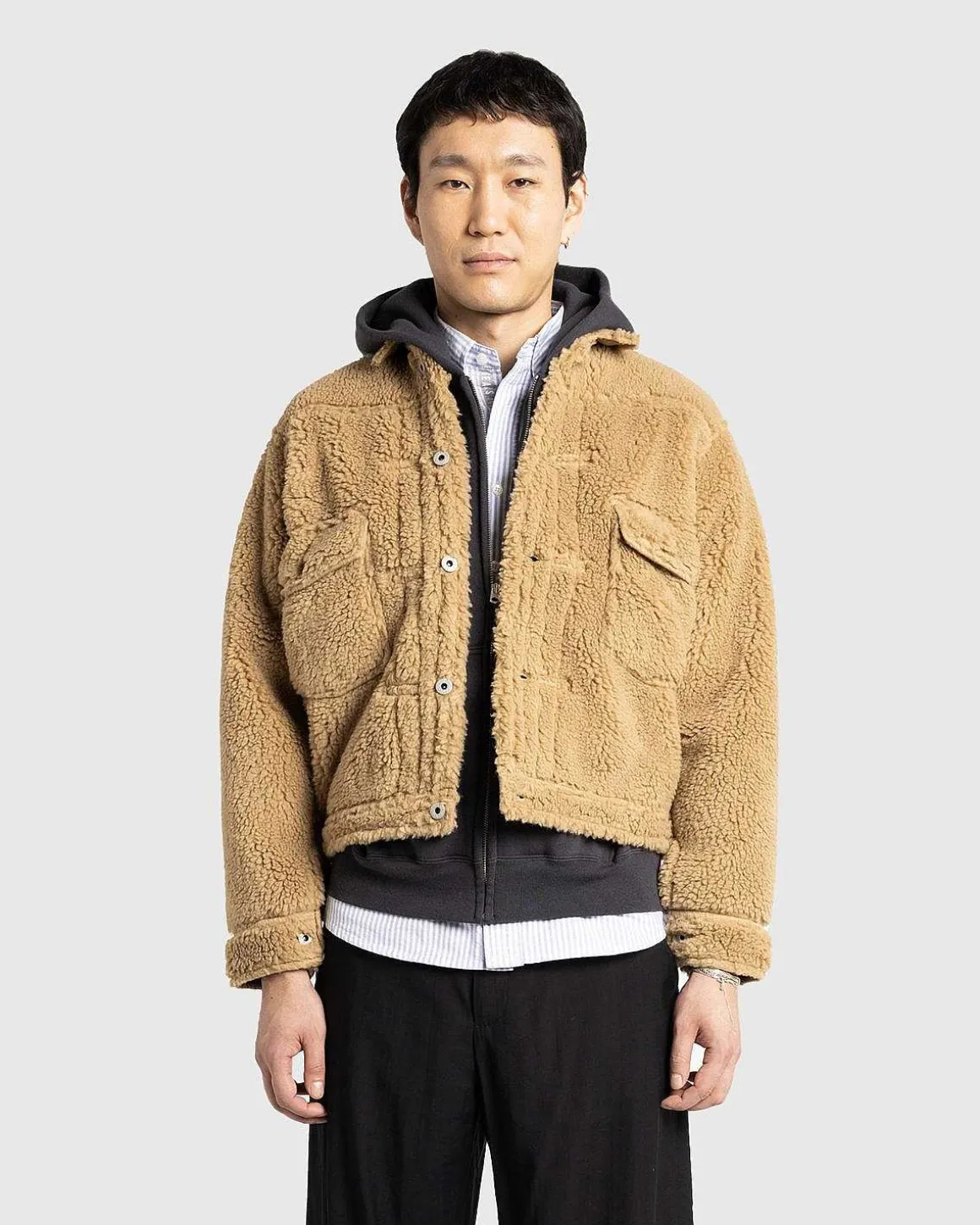 Wool Blended Boa Fleece Arbejdsjakke Beige