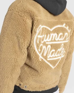 Wool Blended Boa Fleece Arbejdsjakke Beige